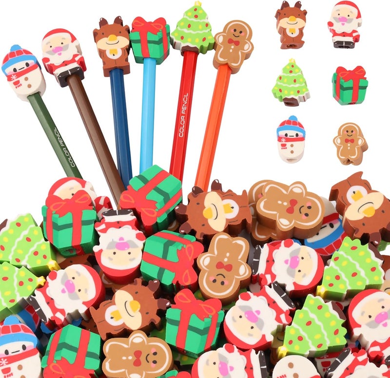 Wolpark 30 PCS Christmas Pencil Top Erasers for Kids Bulk Cute Christmas Eraser Caps Pencil Eraser Tops for Kids Erasers Toppers for School Party Favors Back to School Supplies - Image 1